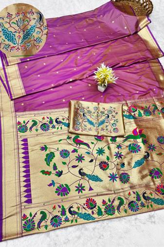 gajri zari woven paithani silk blend traditional saree with swarovski blouse piece