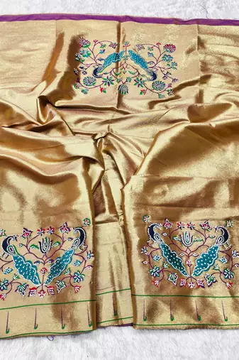 gajri zari woven paithani silk blend traditional saree with swarovski blouse piece