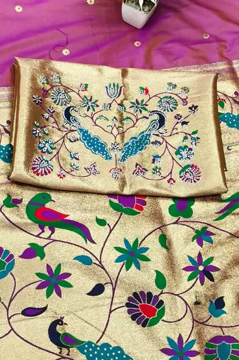 gajri zari woven paithani silk blend traditional saree with swarovski blouse piece