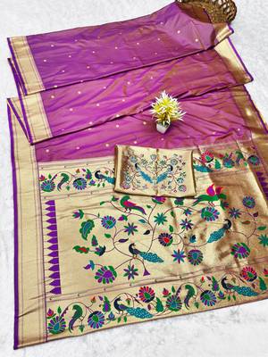 gajri zari woven paithani silk blend traditional saree with swarovski blouse piece 5