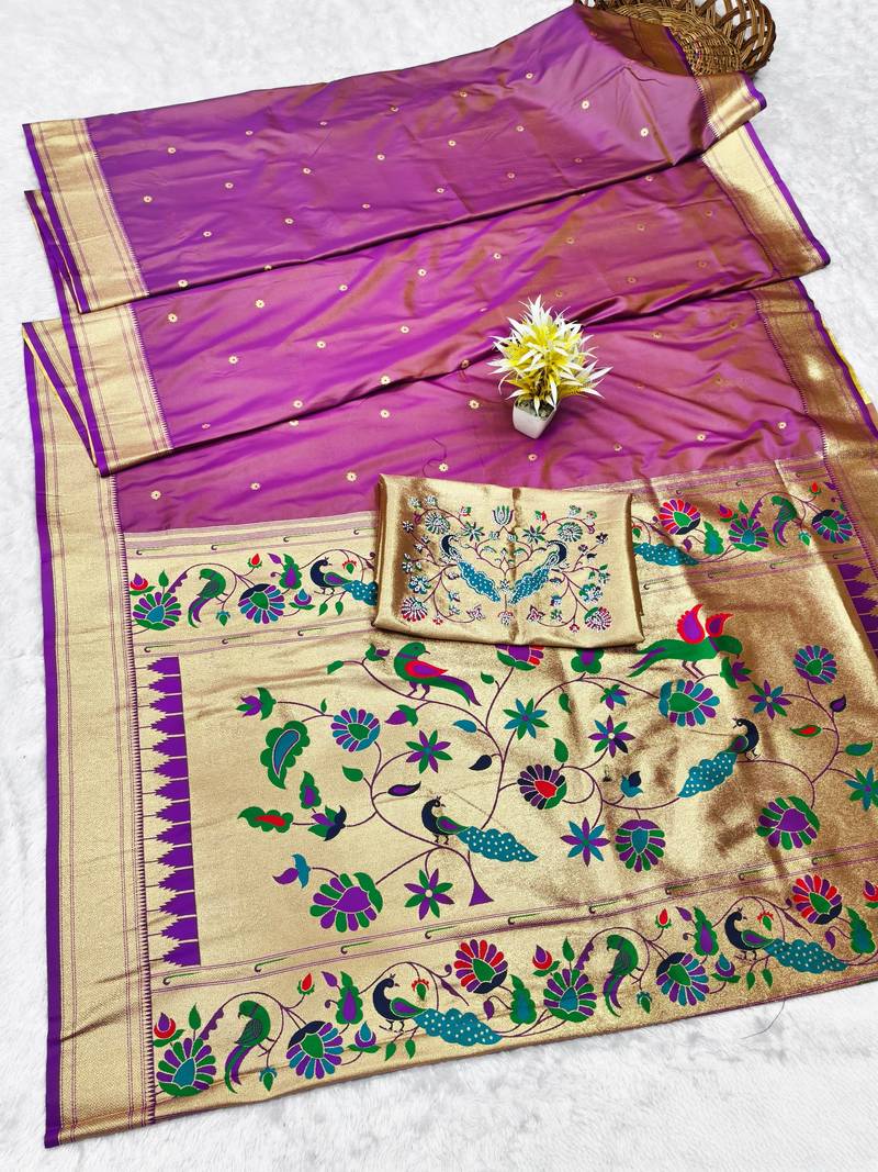 gajri zari woven paithani silk blend traditional saree with swarovski blouse piece