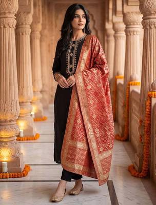Women Embroidered Regular Sequinned Kurta with Trousers & With Dupatta 1