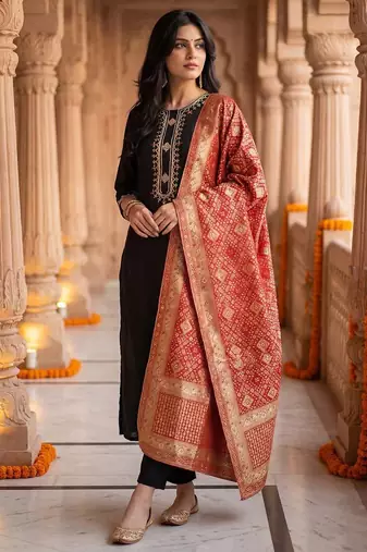 Women Embroidered Regular Sequinned Kurta with Trousers & With Dupatta