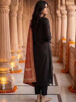 Women Embroidered Regular Sequinned Kurta with Trousers & With Dupatta 4