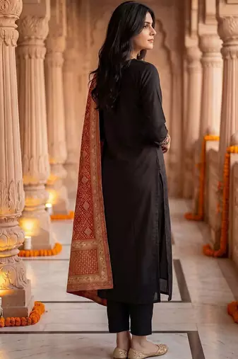 Women Embroidered Regular Sequinned Kurta with Trousers & With Dupatta