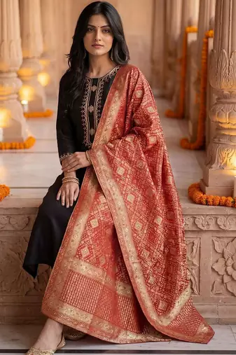 Women Embroidered Regular Sequinned Kurta with Trousers & With Dupatta