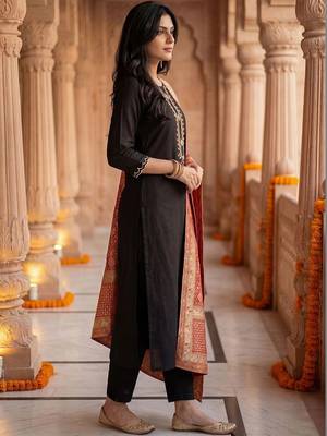 Women Embroidered Regular Sequinned Kurta with Trousers & With Dupatta 6