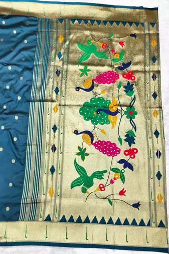 firozi zari woven paithani silk blend traditional saree with swarovski blouse piece