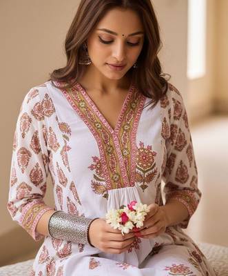 Ethnic Motifs Printed Anarkali Pure Cotton Kurta With Trouser 3