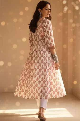 Ethnic Motifs Printed Anarkali Pure Cotton Kurta With Trouser