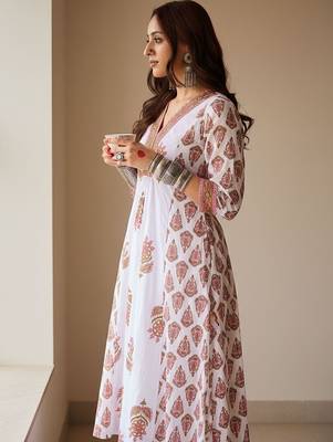 Ethnic Motifs Printed Anarkali Pure Cotton Kurta With Trouser 5