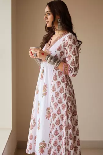 Ethnic Motifs Printed Anarkali Pure Cotton Kurta With Trouser