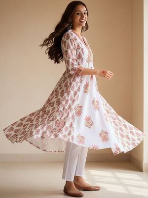 Ethnic Motifs Printed Anarkali Pure Cotton Kurta With Trouser 6