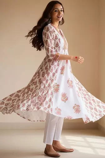 Ethnic Motifs Printed Anarkali Pure Cotton Kurta With Trouser