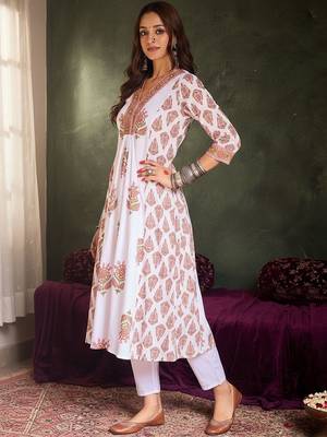Ethnic Motifs Printed Anarkali Pure Cotton Kurta With Trouser 1