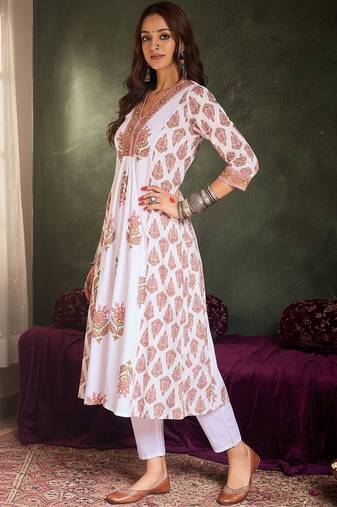 Ethnic Motifs Printed Anarkali Pure Cotton Kurta With Trouser