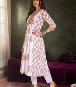 Ethnic Motifs Printed Anarkali Pure Cotton Kurta With Trouser