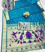 rama zari woven paithani silk blend traditional saree with swarovski blouse piece
