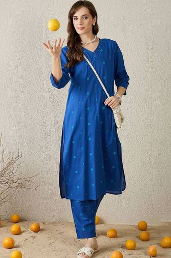 Women Printed Regular Pure Cotton Kurta with Trousers