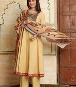 Women Ethnic Motifs Printed Regular Thread Work Pure Cotton Kurta with Trousers & With Dupatta