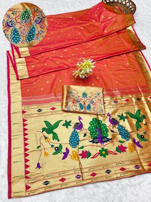 gajri zari woven paithani silk blend traditional saree with swarovski blouse piece 1