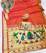 gajri zari woven paithani silk blend traditional saree with swarovski blouse piece