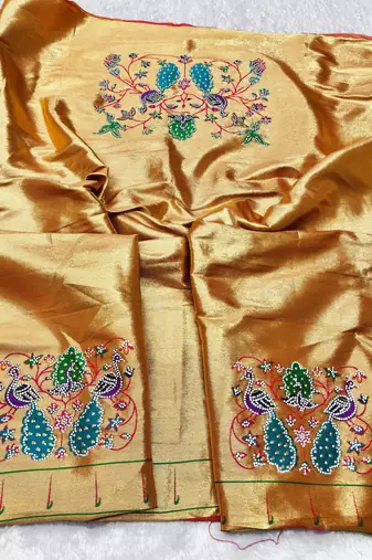 gajri zari woven paithani silk blend traditional saree with swarovski blouse piece