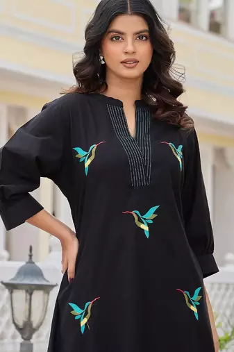 Women Animal Embroidered Regular Thread Work Pure Cotton Kurta with Palazzos