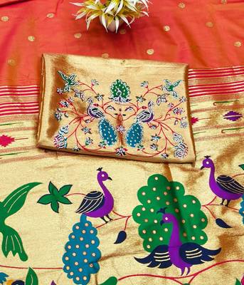 gajri zari woven paithani silk blend traditional saree with swarovski blouse piece 4