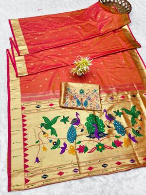 gajri zari woven paithani silk blend traditional saree with swarovski blouse piece 5
