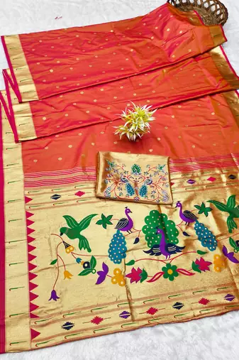 gajri zari woven paithani silk blend traditional saree with swarovski blouse piece