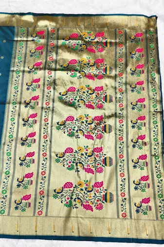 firozi zari woven paithani silk blend traditional saree with swarovski blouse piece