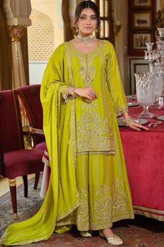 Women Ethnic Motifs Embroidered Regular Mirror Work Kurta with Palazzos & Dupatta