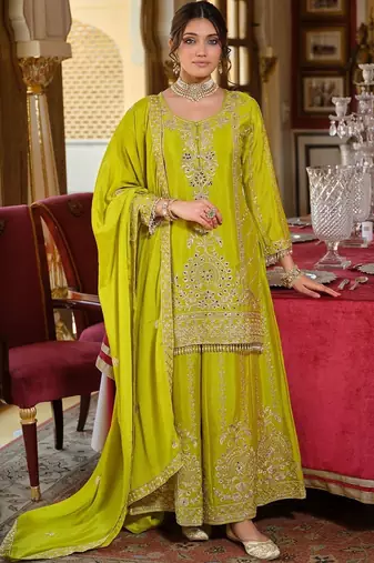 Women Ethnic Motifs Embroidered Regular Mirror Work Kurta with Palazzos & Dupatta