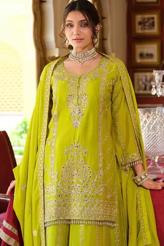 Women Ethnic Motifs Embroidered Regular Mirror Work Kurta with Palazzos & Dupatta