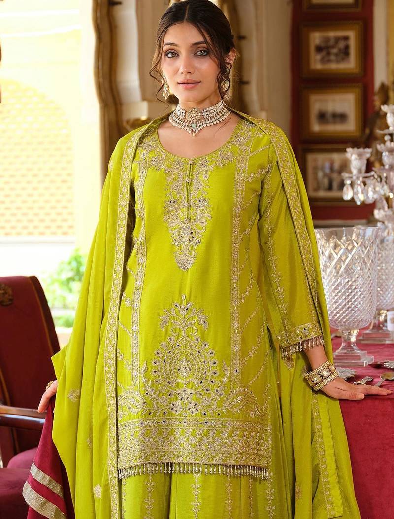 Women Ethnic Motifs Embroidered Regular Mirror Work Kurta with Palazzos & Dupatta