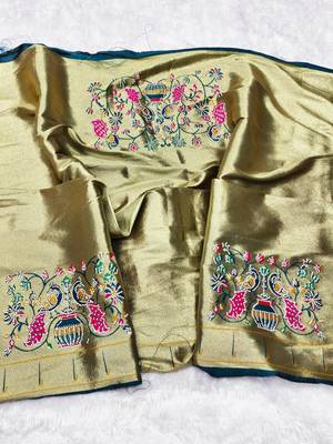 firozi zari woven paithani silk blend traditional saree with swarovski blouse piece 3