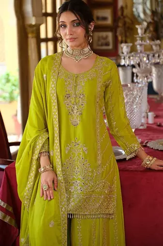 Women Ethnic Motifs Embroidered Regular Mirror Work Kurta with Palazzos & Dupatta