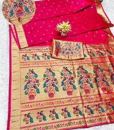 rani zari woven paithani silk blend traditional saree with swarovski blouse piece