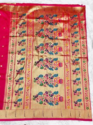 rani zari woven paithani silk blend traditional saree with swarovski blouse piece 2