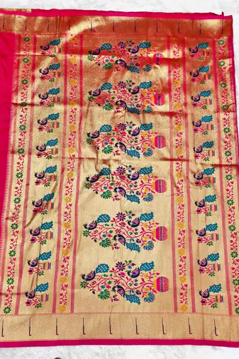 rani zari woven paithani silk blend traditional saree with swarovski blouse piece