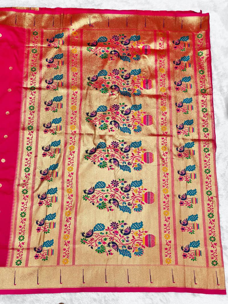 rani zari woven paithani silk blend traditional saree with swarovski blouse piece