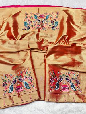 rani zari woven paithani silk blend traditional saree with swarovski blouse piece 3