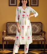 Women Floral Printed Regular Mirror Work Pure Cotton Kurta with Trousers