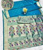 rama zari woven paithani silk blend traditional saree with swarovski blouse piece