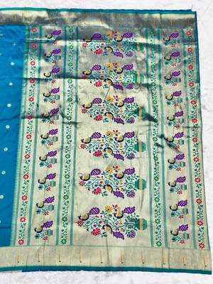 rama zari woven paithani silk blend traditional saree with swarovski blouse piece 2
