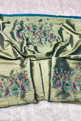 rama zari woven paithani silk blend traditional saree with swarovski blouse piece