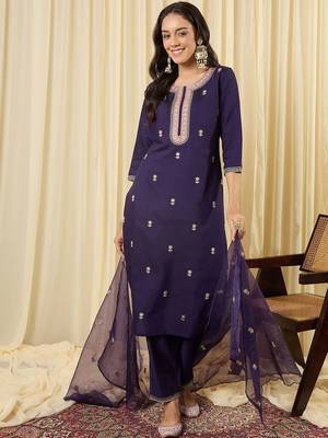 Women Ethnic Motifs Embroidered Regular Thread Work Kurta with Trousers & With Dupatta 1