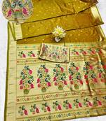 gold zari woven paithani silk blend traditional saree with swarovski blouse piece