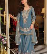 Women Ethnic Motifs Embroidered Regular Thread Work Kurta with Sharara & With Dupatta